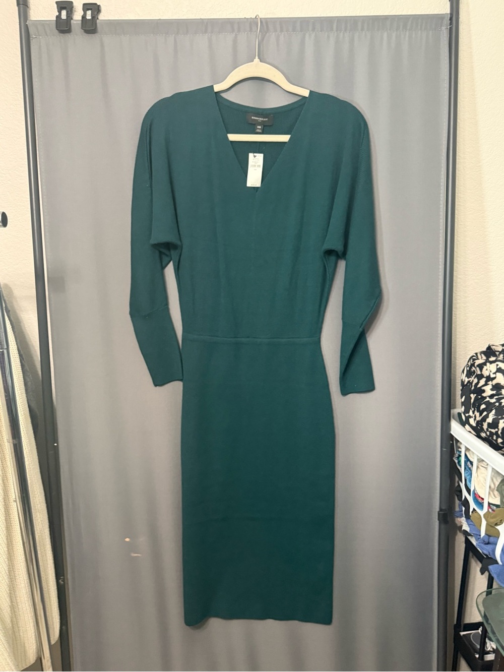 Banana Republic Factory Teal V-Neck Long Sleeve Knit Dress